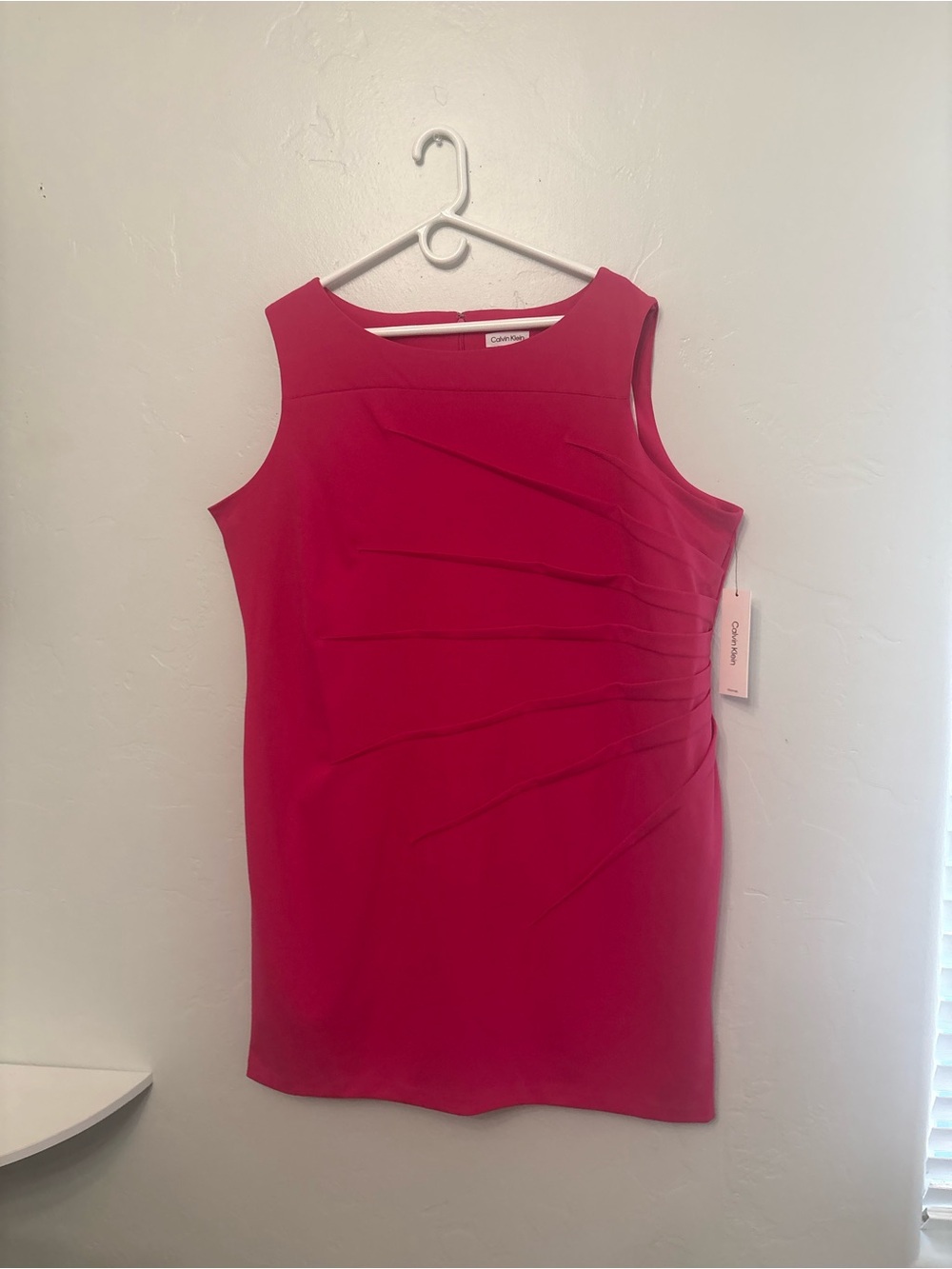 Calvin Klein Hot Pink Pleated Sleeveless Shift Dress